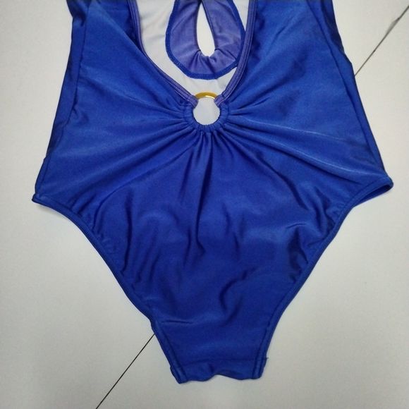 Venus Blue Mesh One Piece Size 4 Sexy Keyhole Plunge Swimwear Swimsuit Deep Back - Picture 9 of 13